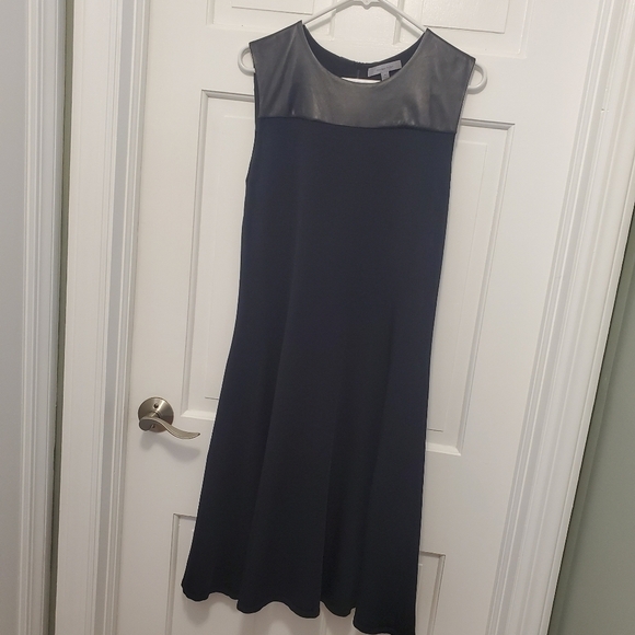 EC Classiques Entier Leather Trim Fit and flare Stretchy Jersey Knit Dress Med. - Picture 9 of 11